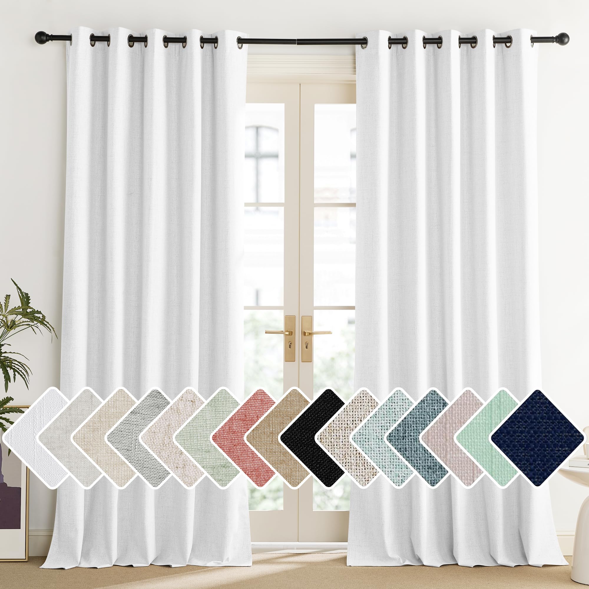 NICETOWN 100% Absolutely Blackout Linen Curtains with Thermal Insulated Liner, Greyish White, 62 Wide, 84 Length Energy Saving C