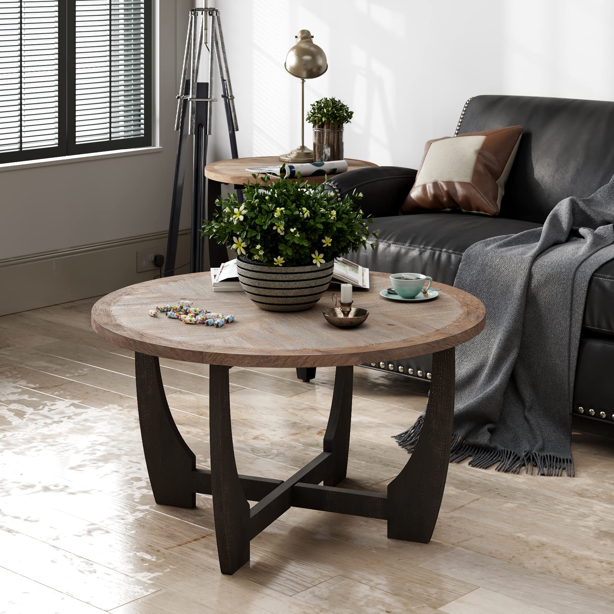 COZAYH Rustic Farmhouse Coffee Table with Crisscross Base, French Country Accent Table for Family, Dinning or Living Room, Moder