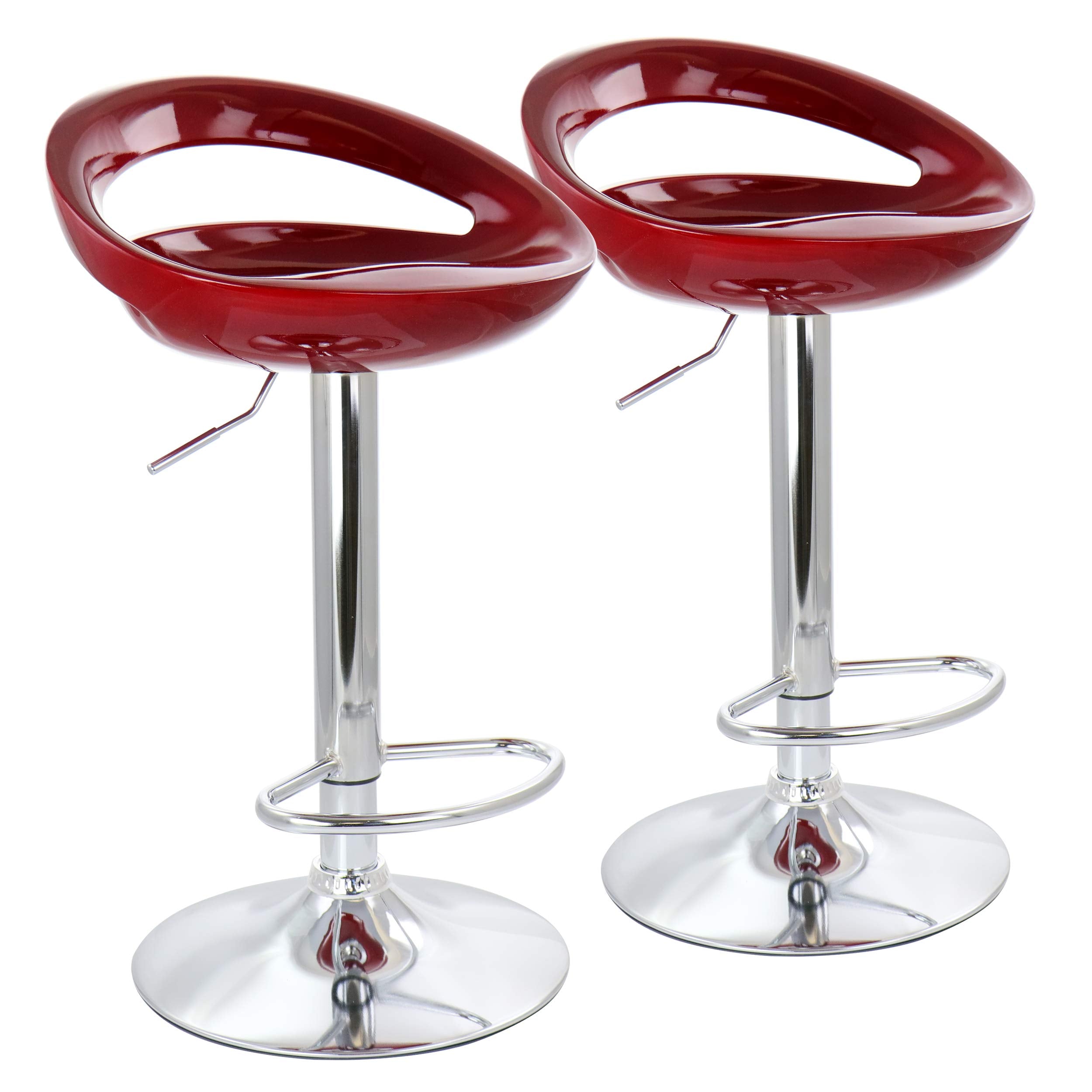 Elama Modern 2 Piece Retro Adjustable Bar Stool In Cherry With Chrome Base