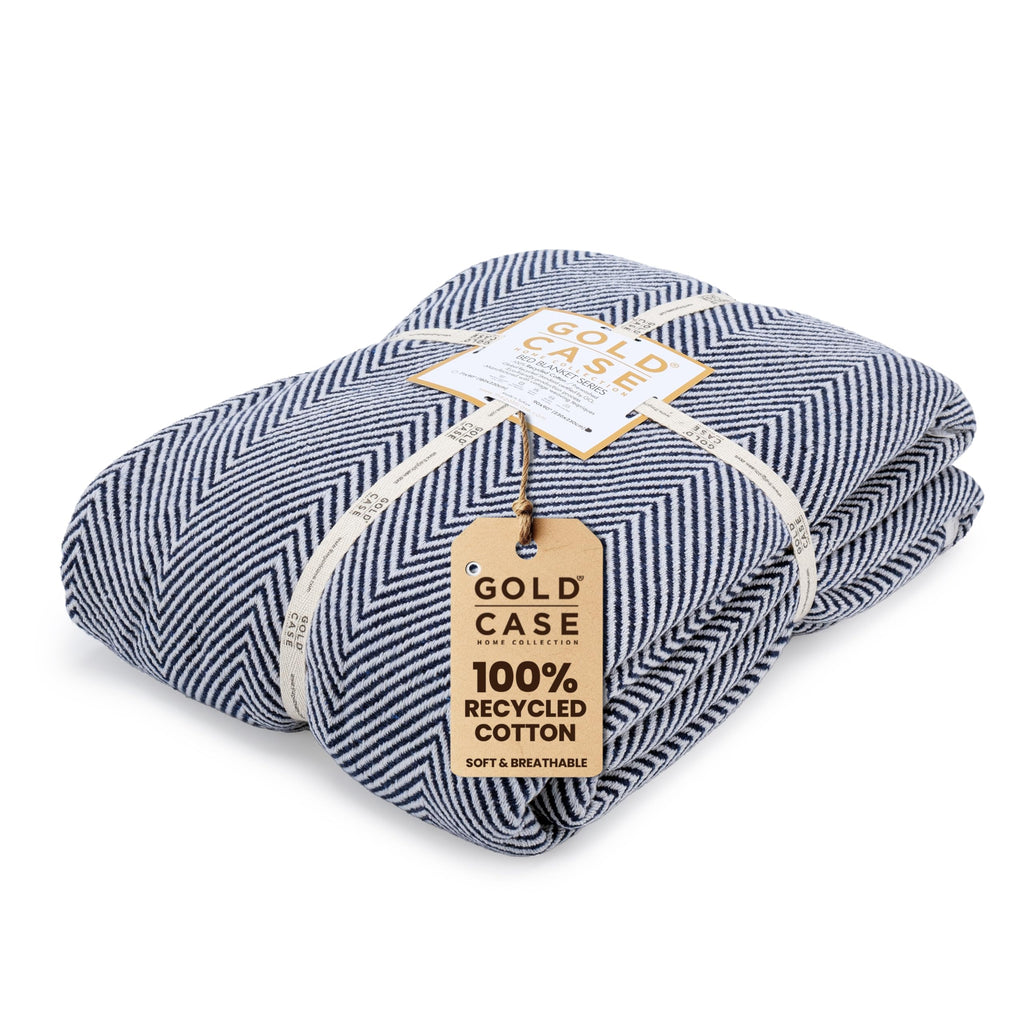 Gold CASE Turkish Bed Blanket - 100% Recycled Cotton Queen Blanket for Bed 90x90 - Super Soft Cotton Blankets Queen Size - Light