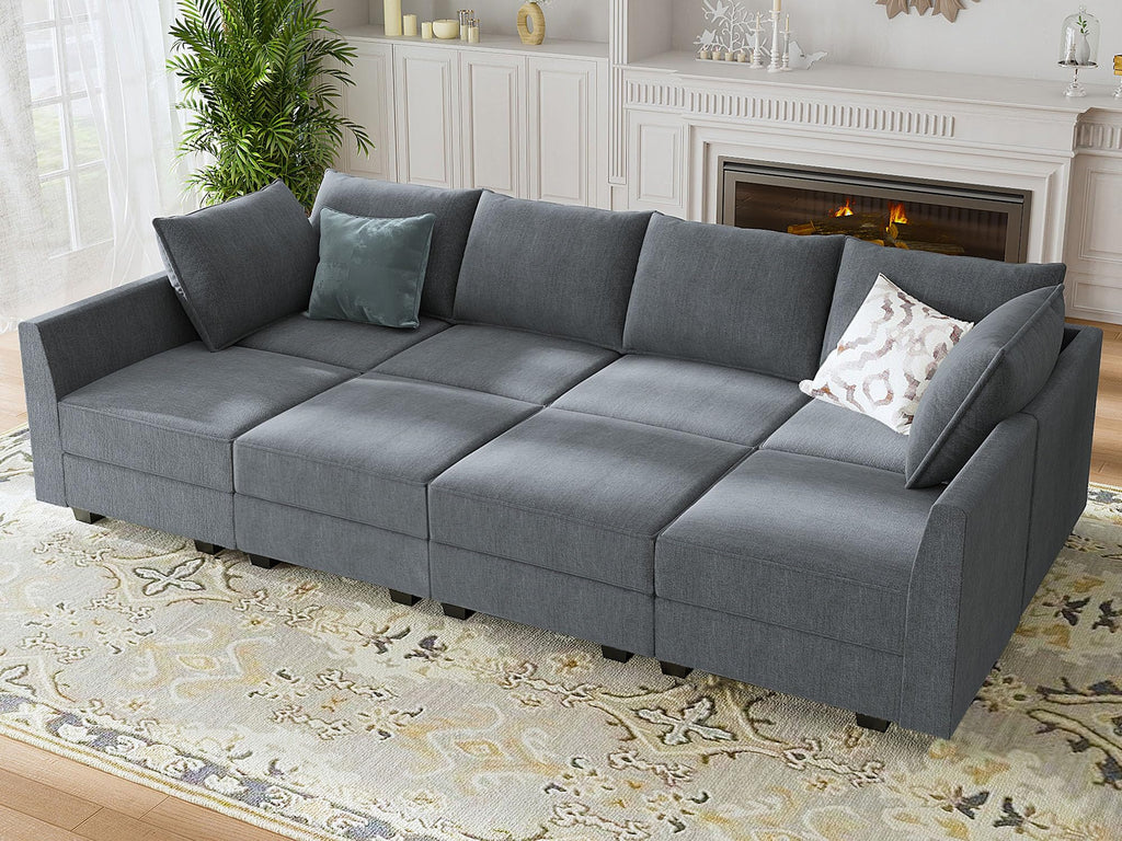 Honbay Modular Sectional Sofa Reversible Modular Sleeper Sectional Sofa With Storage, Modular Couch For Living Room, Bluish Grey
