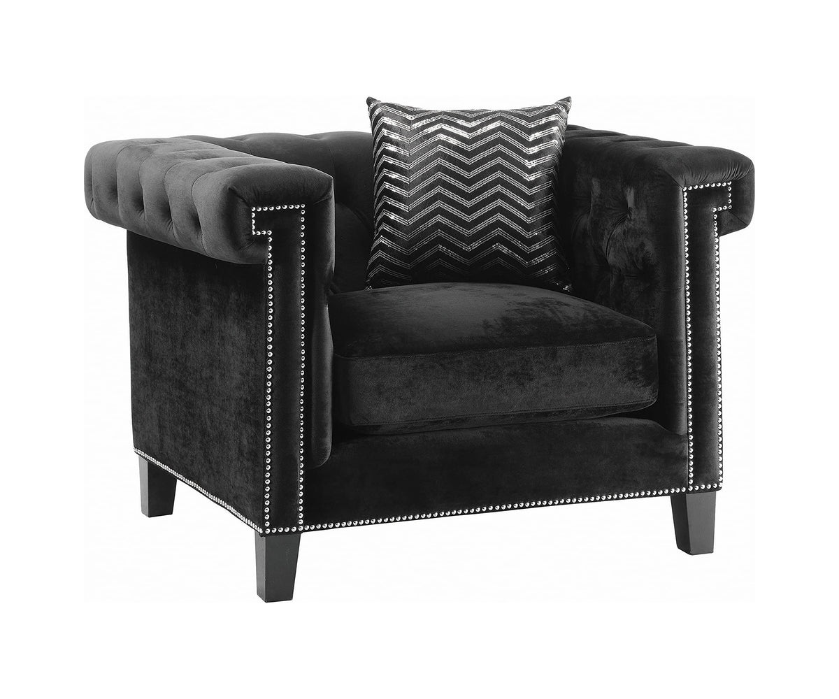 Coaster Home Furnishings Reventlow Chair with Greek Key Nailhead Trim Black and Espresso