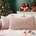 Ycoll Christmas Pillow Covers 12X20, Modern Accent Lumbar Throw Pillow Covers Set Of 2, Red And Beige Striped Patchwork Linen De