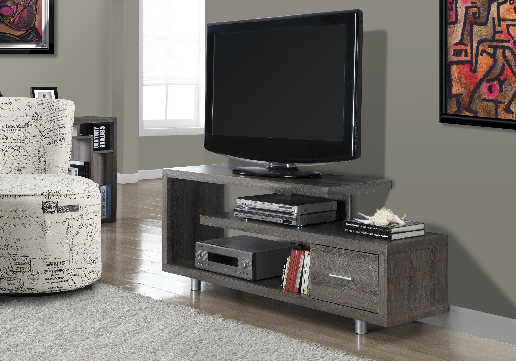 Monarch Specialties TV Stand with 1 Drawer, 60'W, Dark Taupe