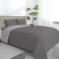 Easy-Going Full/Queen Size Reversible Quilt Set With 1 Quilt And 2 Pillow Shams, Soft Bed Quilt Cover, Water Resistant Lightweight Microfiber Bedspread, Stain Resistant, Olive Leaf-Gray/Light Gray