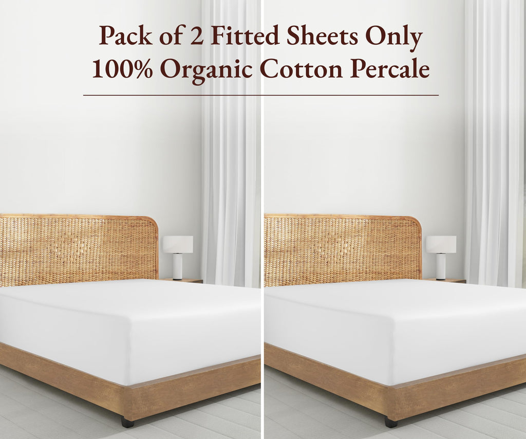 California Design Den 2-Pack 100% Organic Fitted Sheets King Size Only, Percale Gots Certified, Lightweight, Snug-Fit, Crisp, 2X King Deep Pocket Fitted Sheet - White