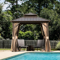 Domi 8 X 8 Hardtop Gazebo Canopy With Netting & Curtains, Outdoor Gazebo With Galvanized Steel Double Roof For Patio Lawn And Ga