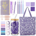 Singhoow 29 Pcs Bible Journaling Kit 16 oz Glass Cup Canvas Bag Leather Notebook Highlighters and Pens Sticky Note Tapes Grandpa