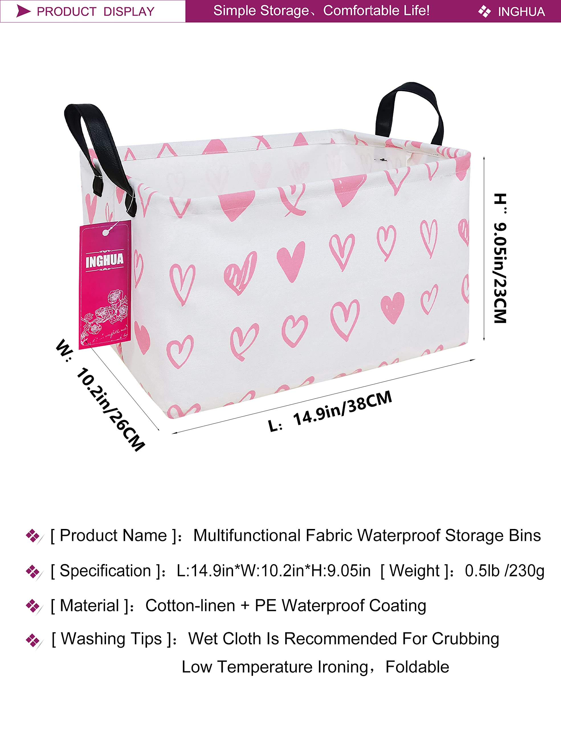 Inghua Rectangular Storage Basket Fabric Organizer Bin For Toys,Books,Clothes,Gifts,Pets-Perfect For Home,Office,Nursery,Dorm,Sh