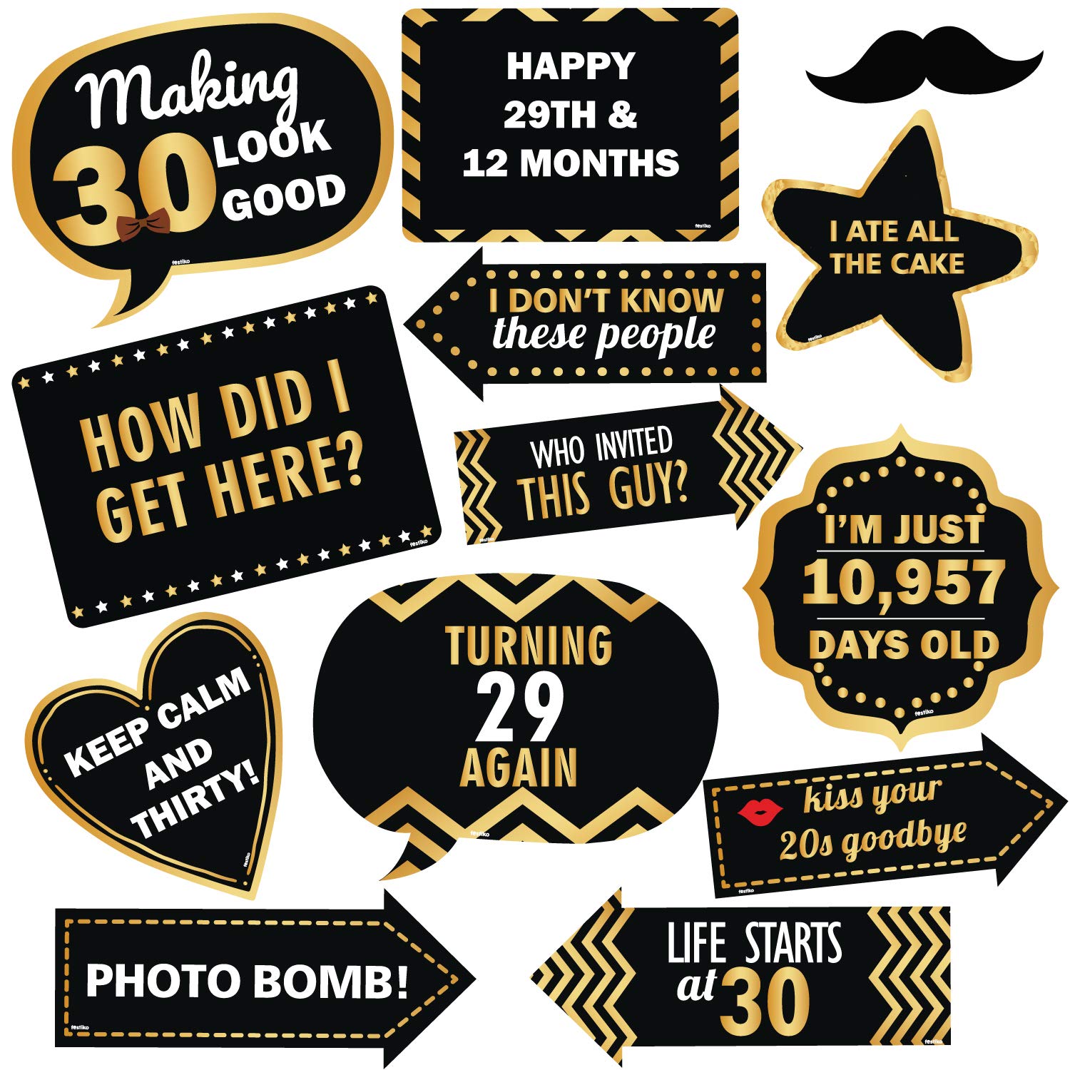 Festiko 13 Pcs 30Th Birthday Photobooth Props For Birthday Photoshoot And Decoration (30Th Birthday)