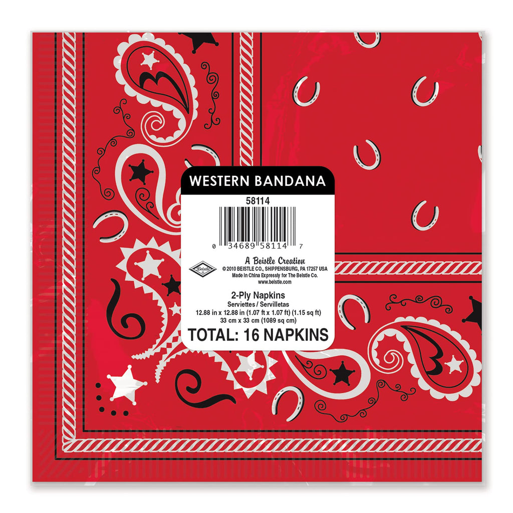 Beistle Red Bandana Luncheon Napkins 16 Count