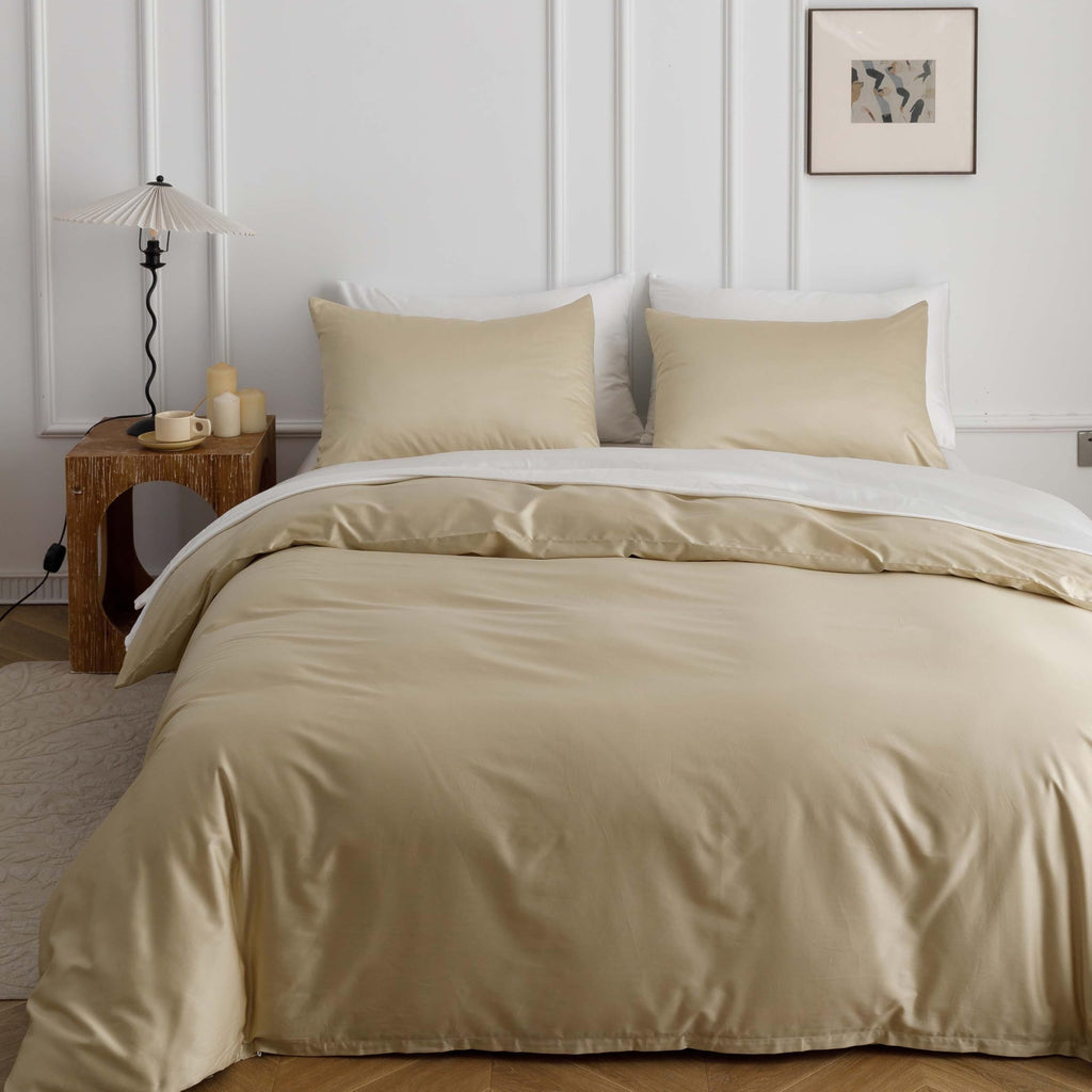 Heimenaogo Egyptian Cotton Duvet Cover Queen Size Sateen Weave, Silky Soft And Breathable Bedding Set With Zipper Closure, Long