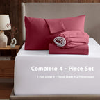Nestl Full Size Sheet Sets - 4 Piece Full Size Sheets, Deep Pocket, Hotel Luxury, Extra Soft, Breathable And Cooling, Burgundy Red Bed Sheets For Full Size Mattress