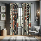 Ambesonne Bohemian Window Curtains Pack Of 2, Mid Century Modern Themed Circular Motifs Ovals And Stripes Geometric, Lightweight
