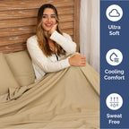 Extra Deep Pocket Queen Sheets - 4 Piece Breathable & Cooling Bed Sheets - Hotel Luxury Sheet Set - Soft, Wrinkle Free & Comfy - Easily Fits Extra Deep Mattresses - Deep Pocket Heathered Tan Sheets