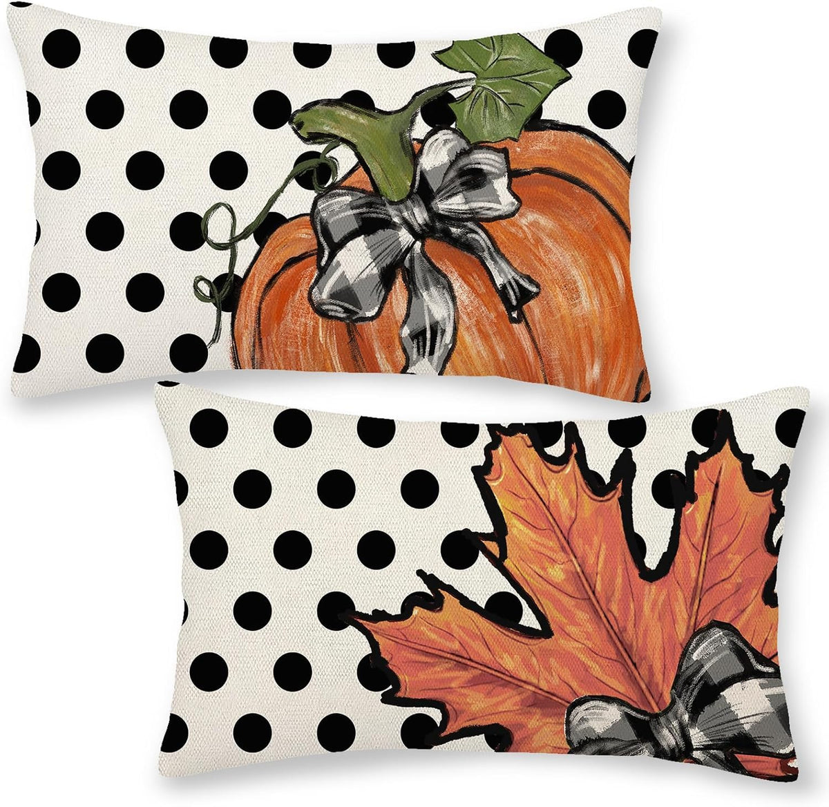 Fall Pillow Covers 12X20 Set Of 2 Pumpkin Maple Leaves And Polka Dot Fall Decor Pillowcase Autumn Thanksgiving Decorative Outdoo