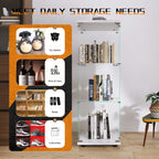 Beauty4U One-Door Glass Display Cabinet, White Curio Cabinets For Living Room, Bedroom, Office, Collection Display, Quick Installation In 30 Mins, 3 Shelves White Floor Standing Glass Bookshelf