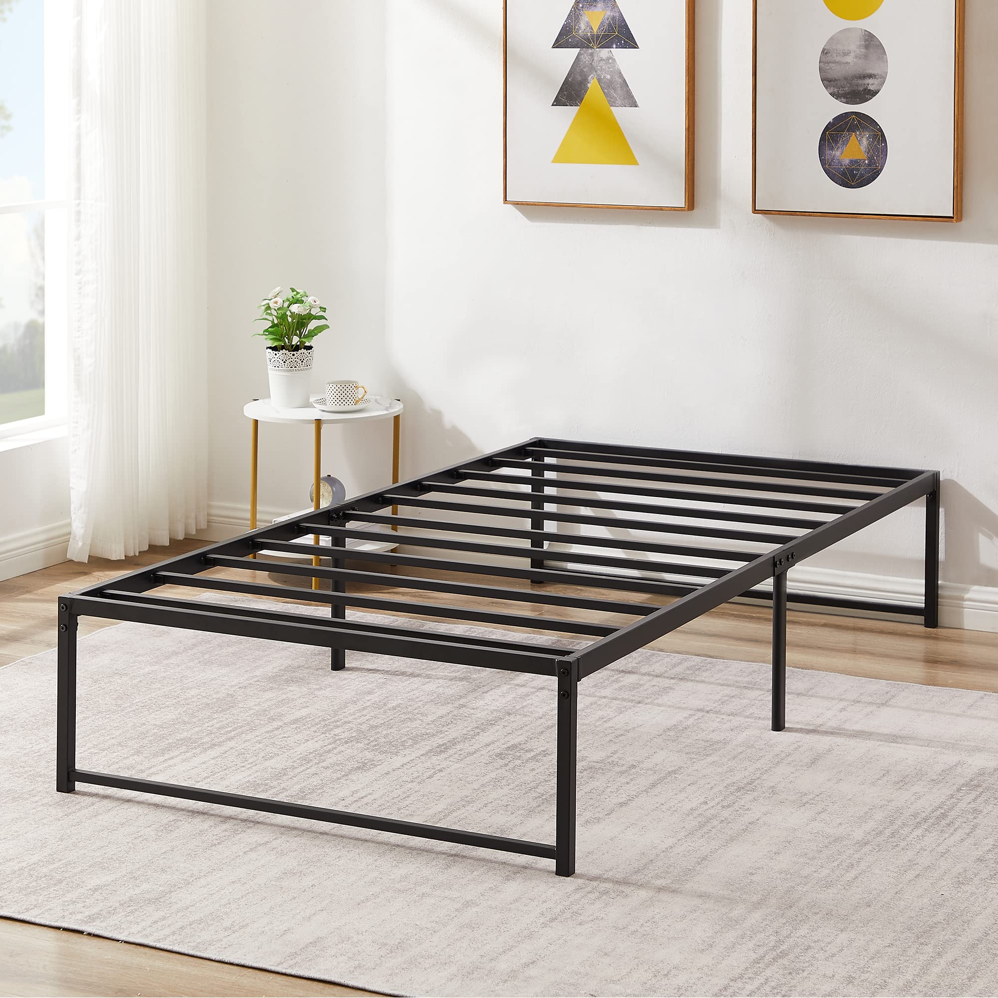 Vecelo Metal Platform Bed Frame, No Box Spring Needed/Mattress Foundation/Steel Slat Support Black (Twin)
