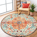 Lahome Washable Round Rugs 53ft, Bohemian Orange Circle Rugs for Living Room, Entryway Round Area Rug, Floral Medallion Soft No