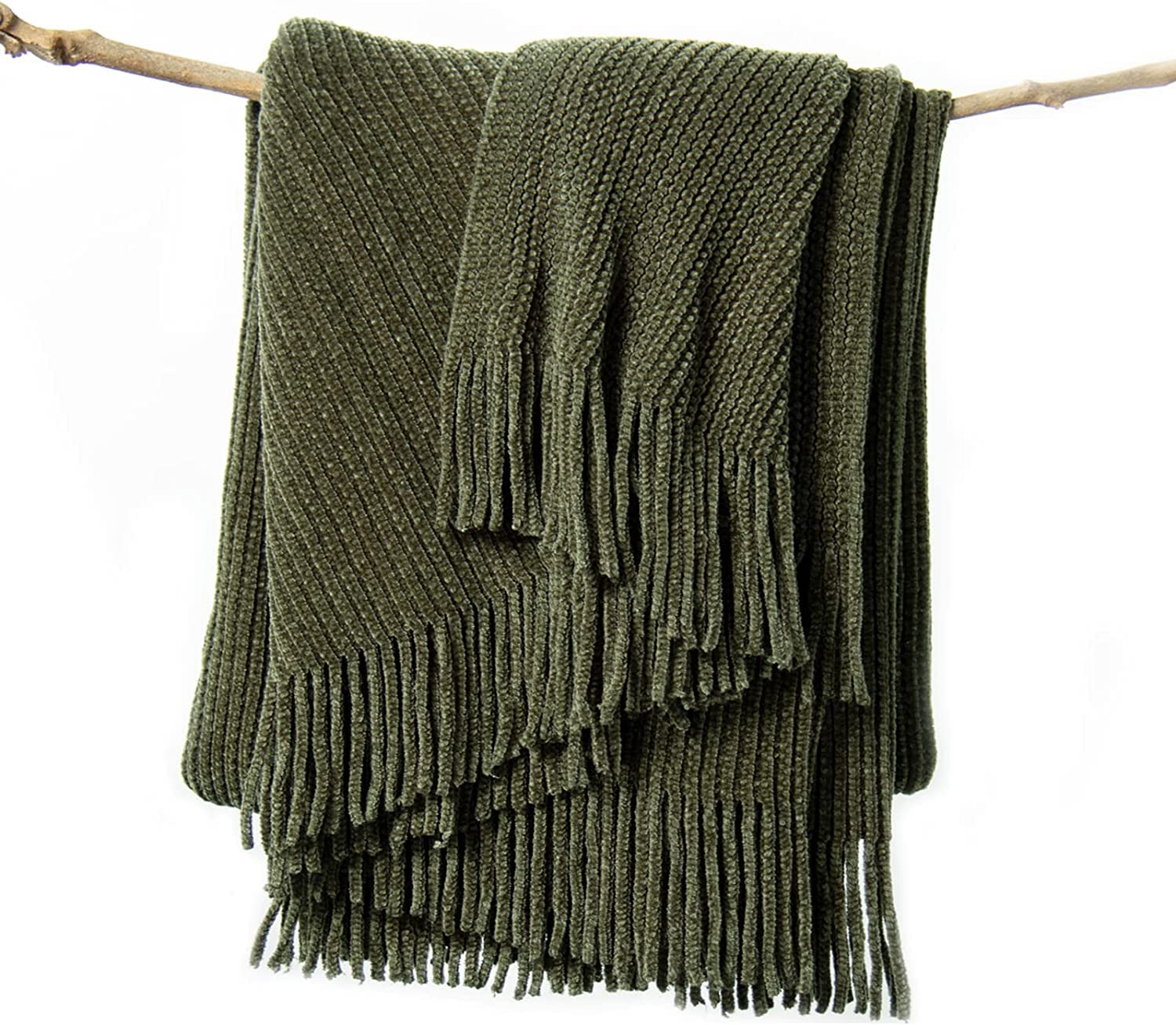 Lifein Christmas Throw Blanket For Couch-Soft Green Boho Throw Blanket,Cozy Fall Knit Chenille Throw,Small Knitted Farmhouse Lig