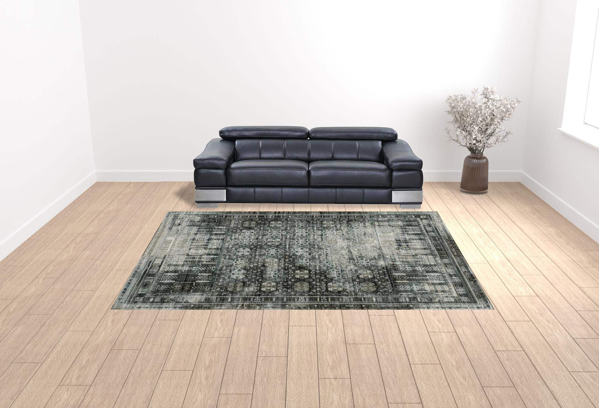 HomeRoots 508933 10 x 13 ft. Oriental Power Loom Rectangle Area Rug Gray & Ivory