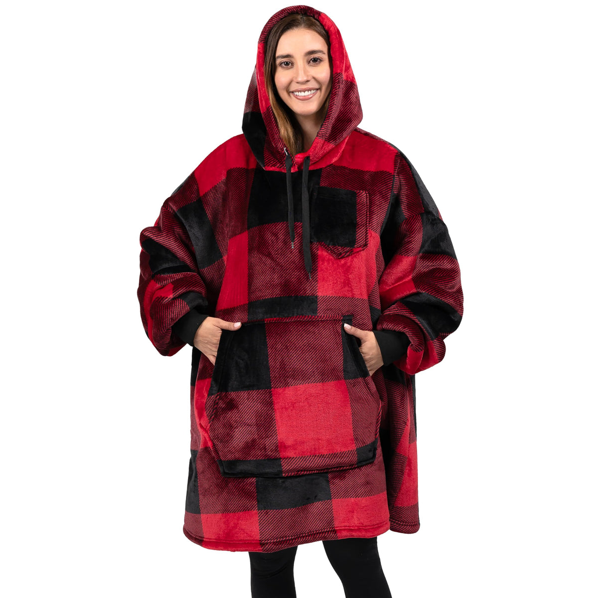 Pavilia Blanket Hoodie For Women Red, Sherpa Wearable Blanket Men, Cozy Oversized Sweatshirt Blanket, Warm Fleece Hooded Blanket