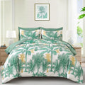 Wongs Bedding Comforter Set Queen Size, 7 Pieces Aqua Botanical Bed In A Bag, Soft Microfiber Tropical Palm Tree Bedding Set Wit