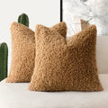 Foindtower 2 Pieces 16X16 Inch Bronze, Faux Fur Throw Pillow Cover Accent Sherpa Pillow Fuzzy Soft Pillowcases Sheepskin Decorat