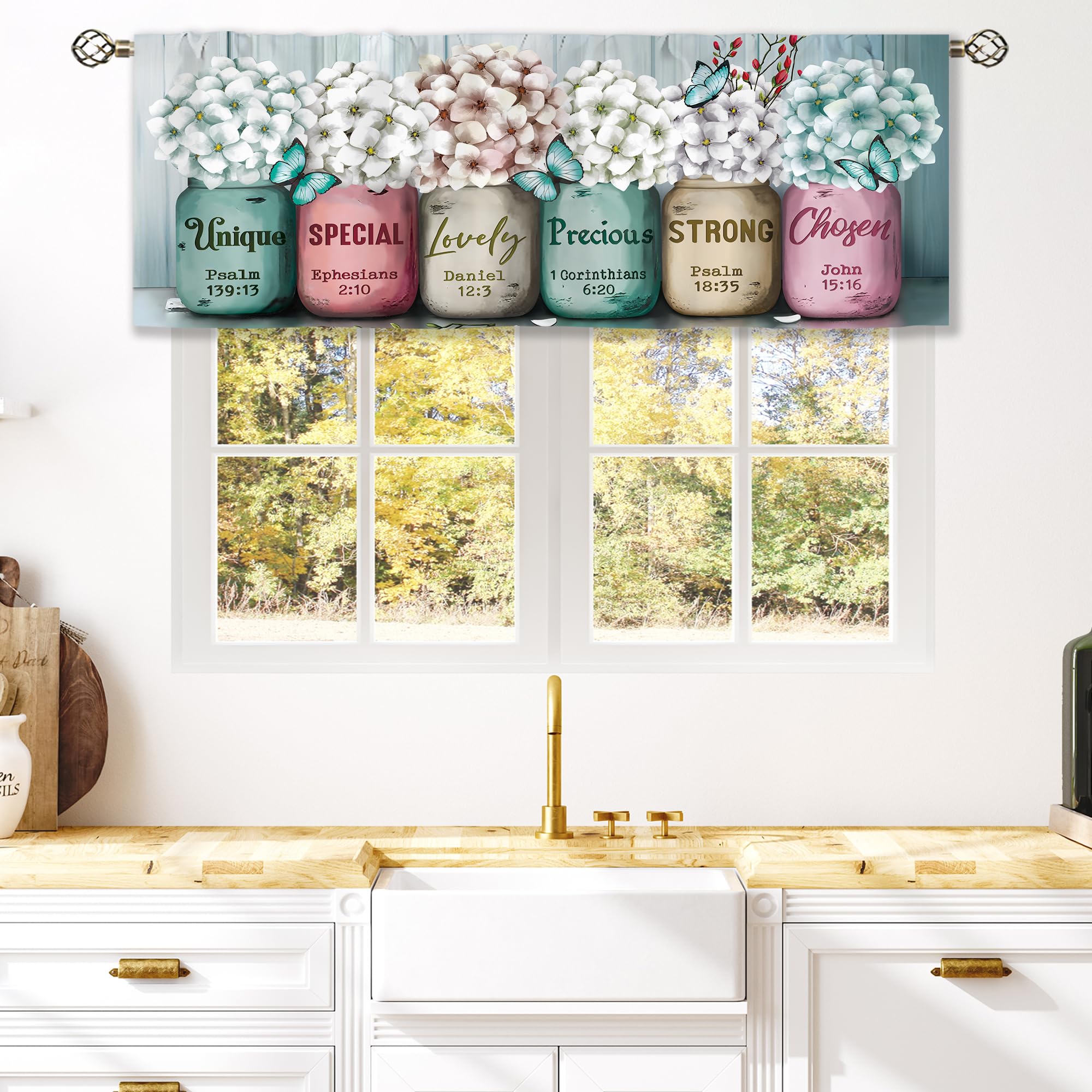 Laifzere Teal Farmhouse Floral Curtain Valance For Window Treatments Rustic Flower Kitchen Treatment Country Wooden Barn Inspira