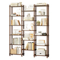 IOTXY Wooden Triple Wide Bookshelf, 6Tier Large Open Bookcase, Walnut