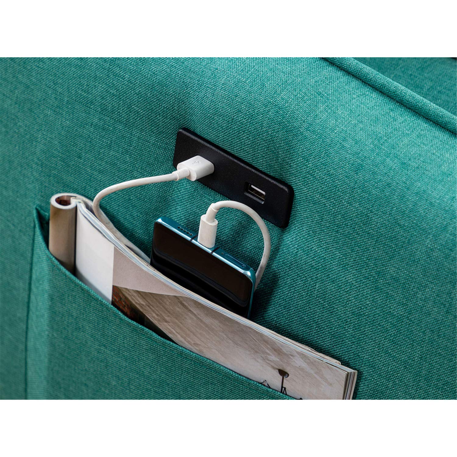 Lilola Home Mia Green Sectional Sofa Chaise with USB Charger & Pillows