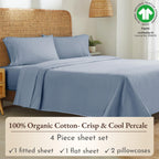 California Design Den 100% Organic Cotton Sheets For California King Size Bed, Deep Pocket Percale Gots Certified, California King Bed Sheets Set, Soft,Breathable & Cooling Sheets, Blue Hydrangea