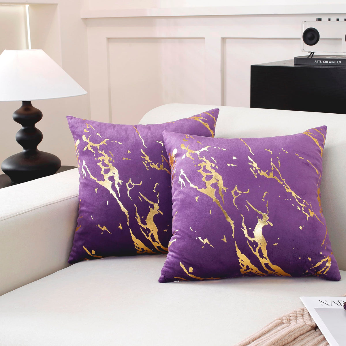 Taoson Pack Of 2,Velvet Marble Pattern Lines Geometric Bronzing Printed Cozy Soft Throw Pillow Cases Cushion Covers Shells For S