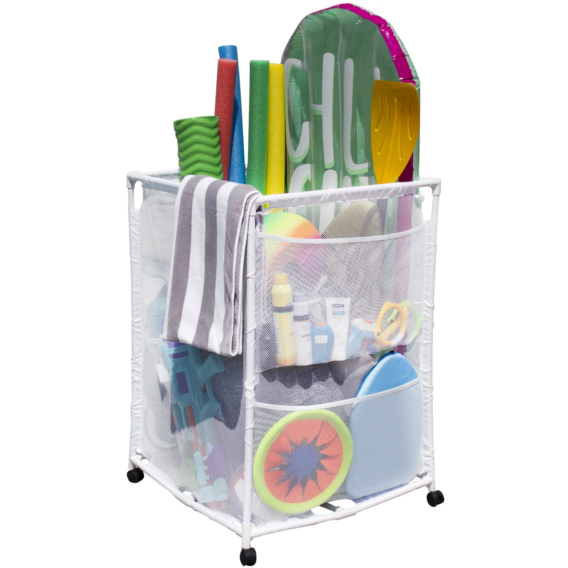 Essentially Yours Rolling Pool Storage Organizer Bin, Medium, (25.4' W X 25.4' L X 40' H), White Style 417227