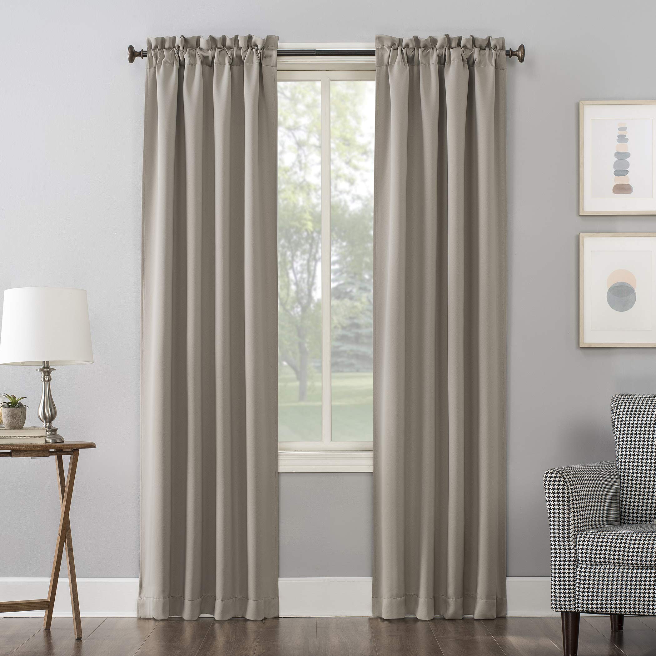 Sun Zero Easton Energy Saving Blackout Rod Pocket Curtain Panel, 40 x 84, Stone