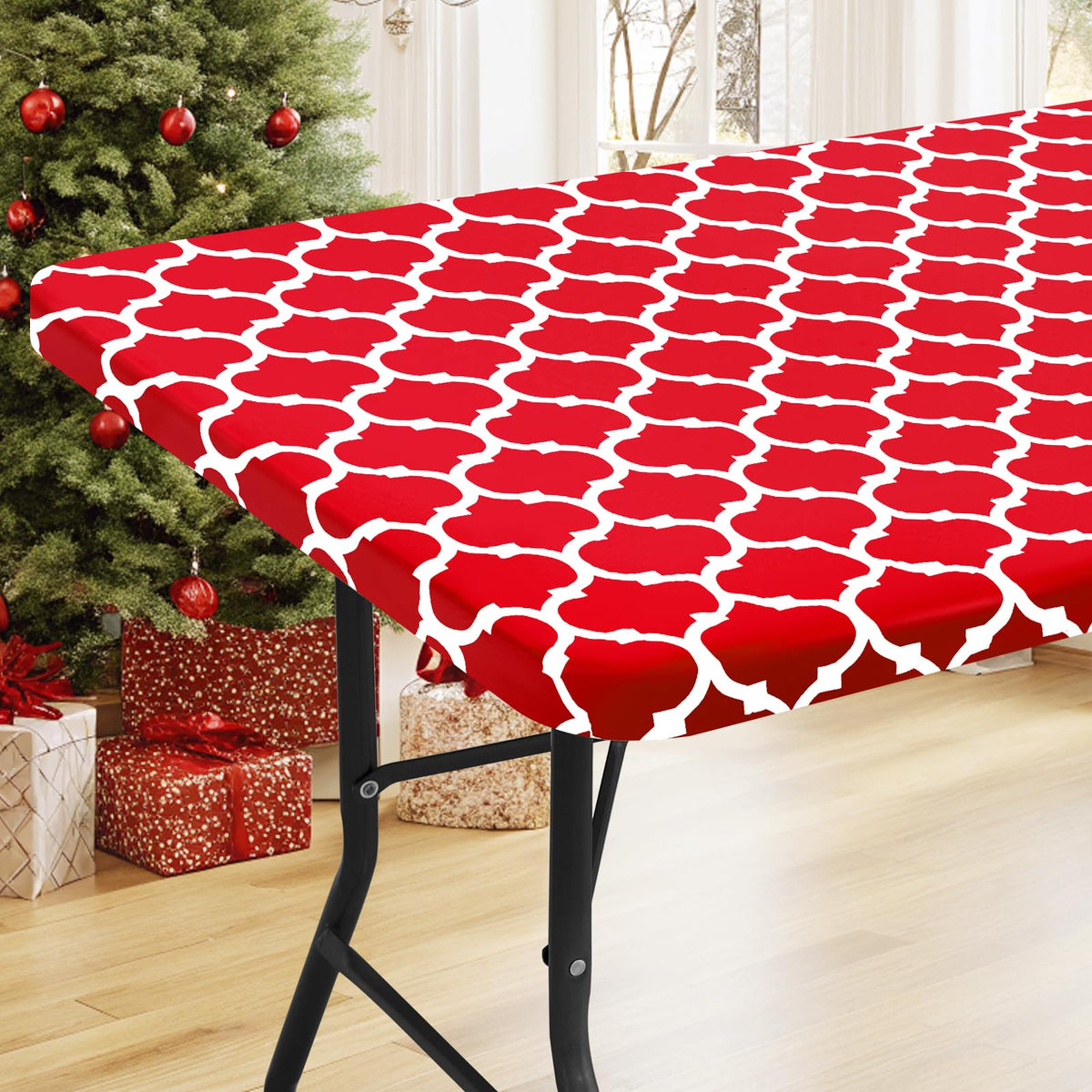 Smiry Rectangle Picnic Table Cover, Waterproof Elastic Fitted Camping Table Covers For 8 Foot Tables, Wipeable Flannel Backed Vi
