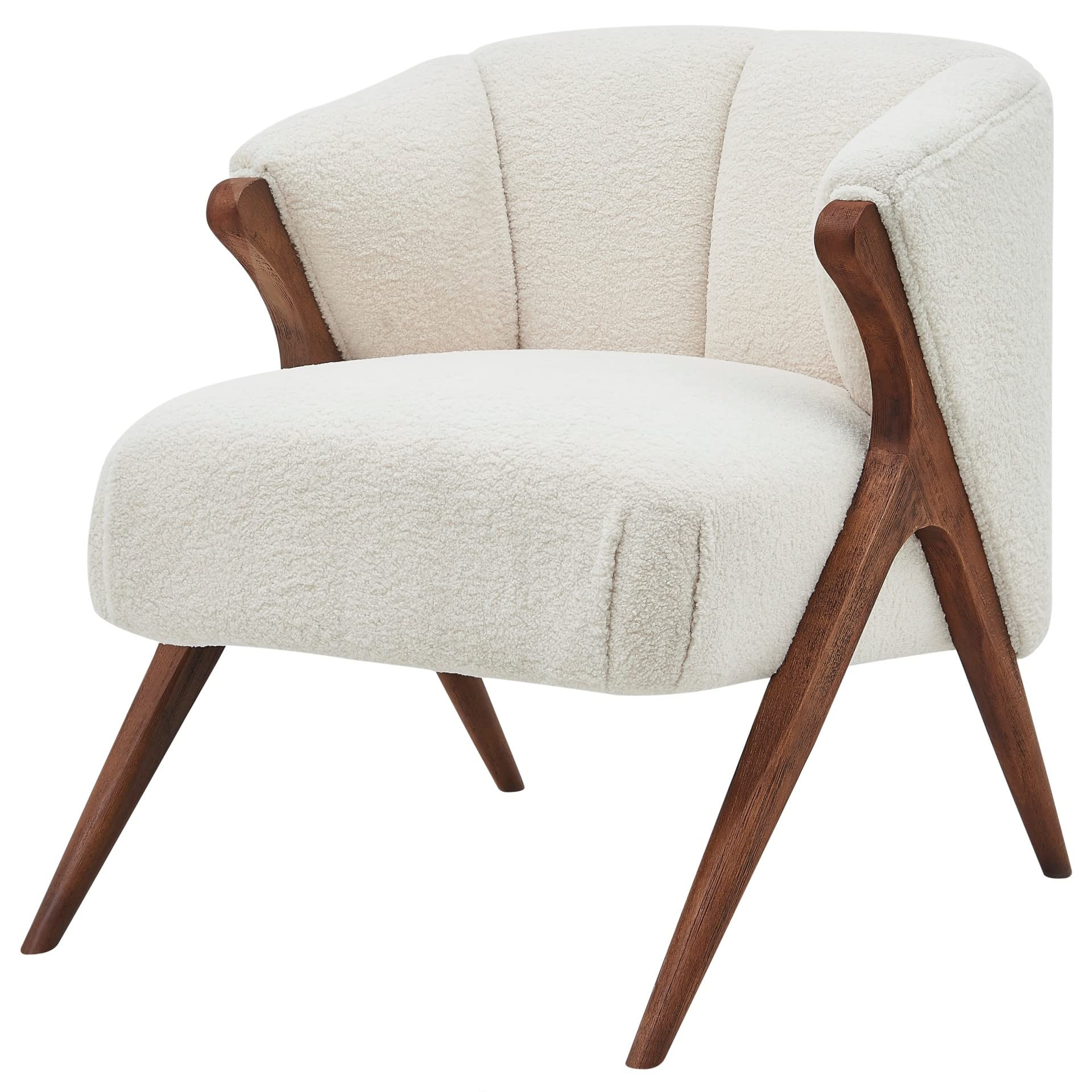 npd furniture and more Florence Faux Shearling Fabric Brown Legs Accent Chair, Beige