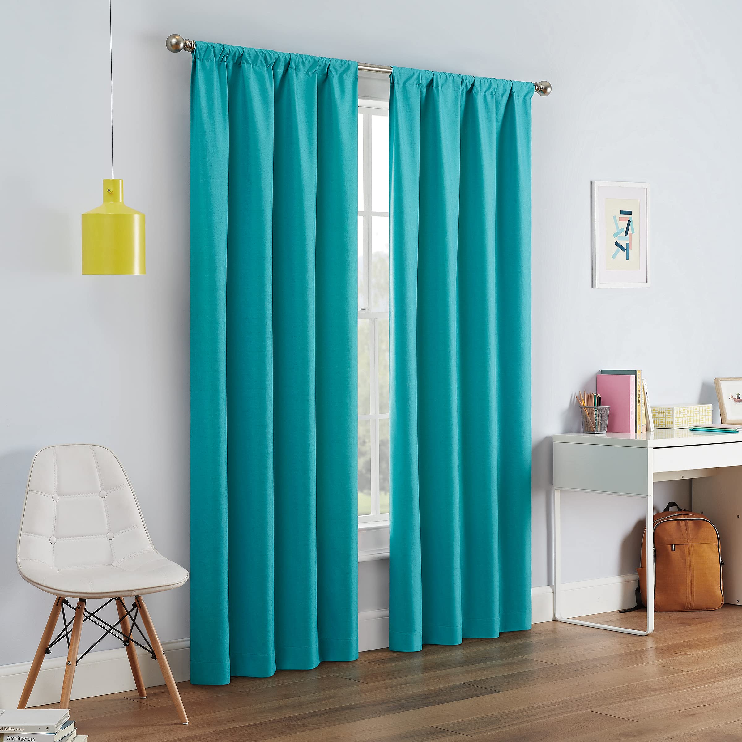 Eclipse Kendall Modern Blackout Thermal Rod Pocket Window Curtain For Bedroom Or Living Room (1 Panel), 42 X 63, Turquoise