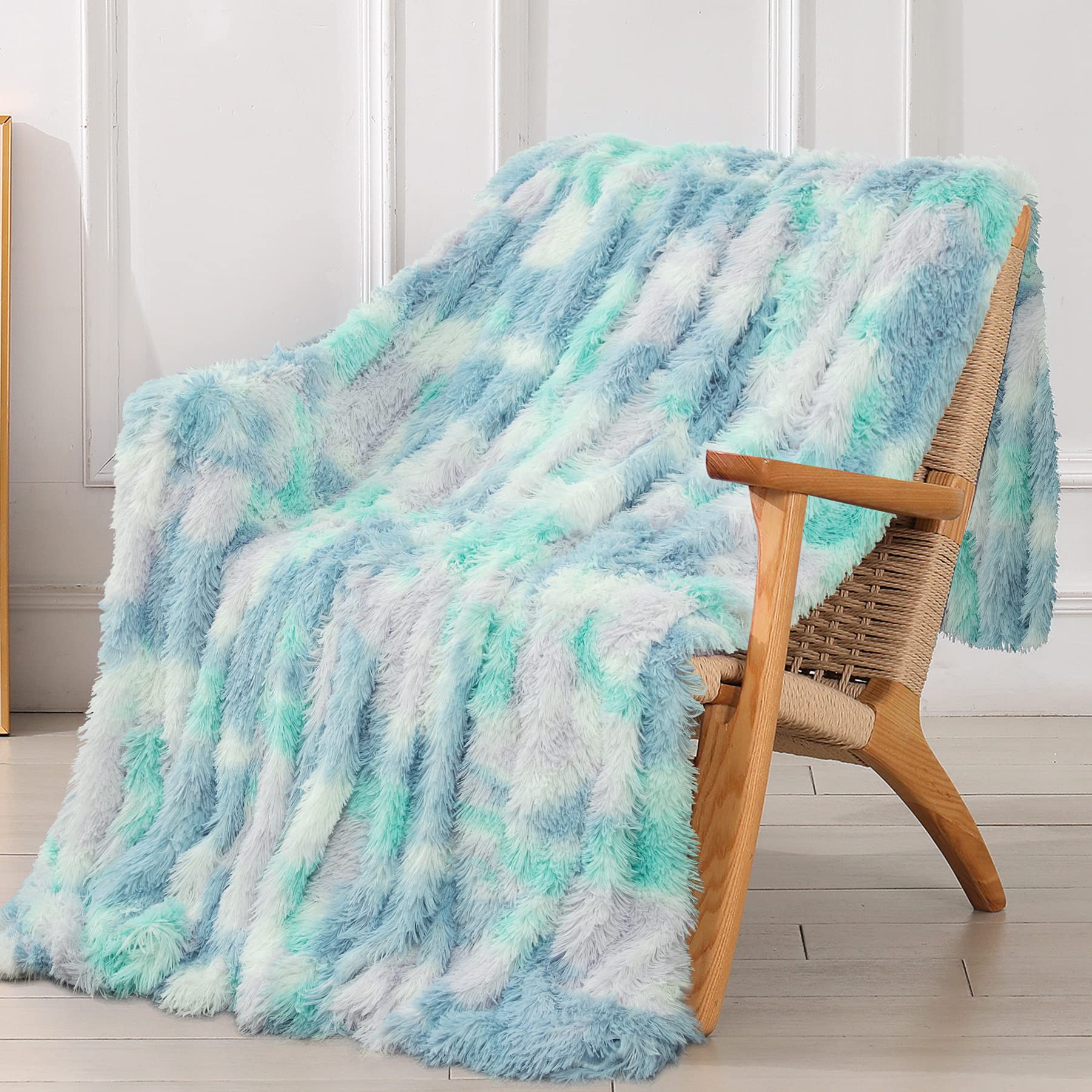 Tuddrom Decorative Extra Soft Faux Fur Throw Blanket,Solid Reversible Fuzzy Lightweight Long Hair Shaggy Blanket,Fluffy Cozy Plu