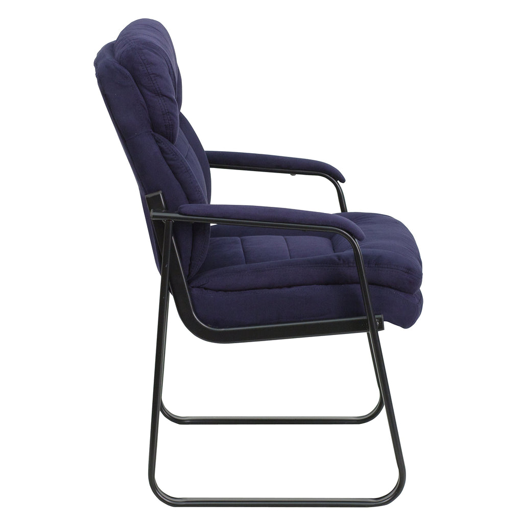 Flash Furniture Isla Navy Microfiber Executive Side Reception Chair with Lumbar Support and Sled Base
