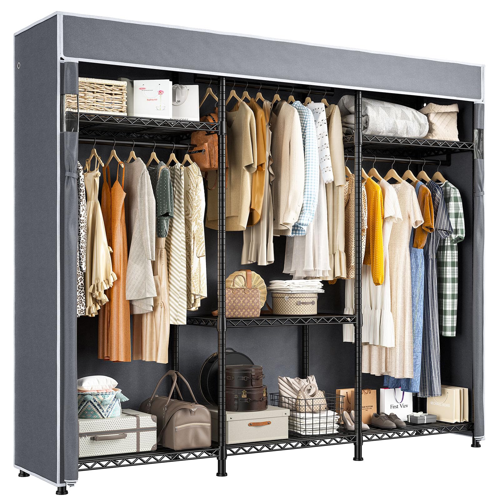 Raybee Heavy Duty Clothes Rack with Cover 800 LBS Clothing Racks for Hanging Clothes Portable Closet Freestanding Wadrobe Closet