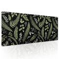 Black Green Plant Flowers Mouse Pad Xl Tropical Fern Botanical Leaves Extended Desk Mat 80X30Cm Non-Slip Rubber Base Stitched Ed