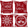 Wilproo 24X24 Pillow Covers Christmas Winter Snowflake Baby It'S Cold Outside Bright Red Deer Let It Snow Xmas Soft Velvet Decor