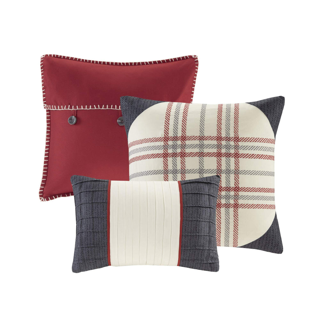 Madison Park Reversible Quilt Cabin Lifestyle Plaid Design - All Season, Breathable Coverlet Bedspread Bedding Set, Matching Shams, Ridge Red King/Cal King(104'X92') 6 Piece