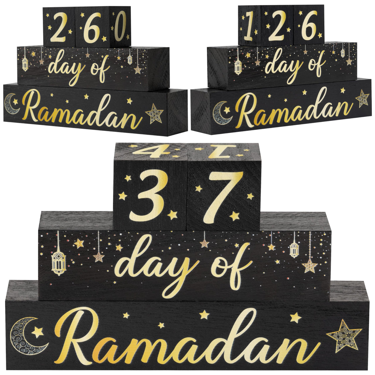 WATINC Ramadan Calendar Block Set, Happy Eid Mubarak Countdown Calendar Table Decor, Ramadan Kareem Advent Wooden Centerpiece De