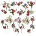 Crafare 20 Pack Artificial Christmas Tree Picks Assorted Red Berry Pine Picks Spray with Pinecones Apples Holly Leaves Winter Ho