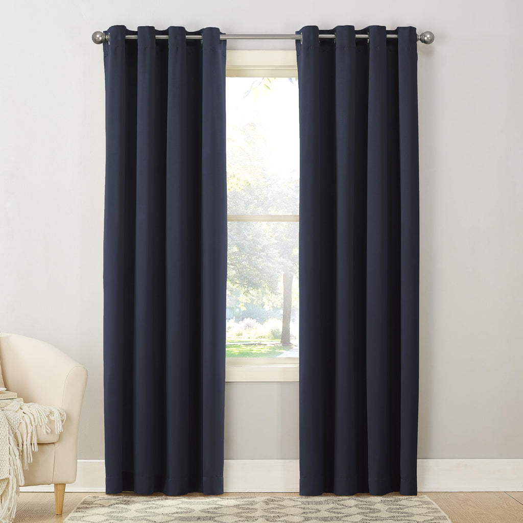 Sun Zero Barrow 2-Pack Energy Saving Grommet Curtain Panel Pair, 54'' x 84, Navy Blue