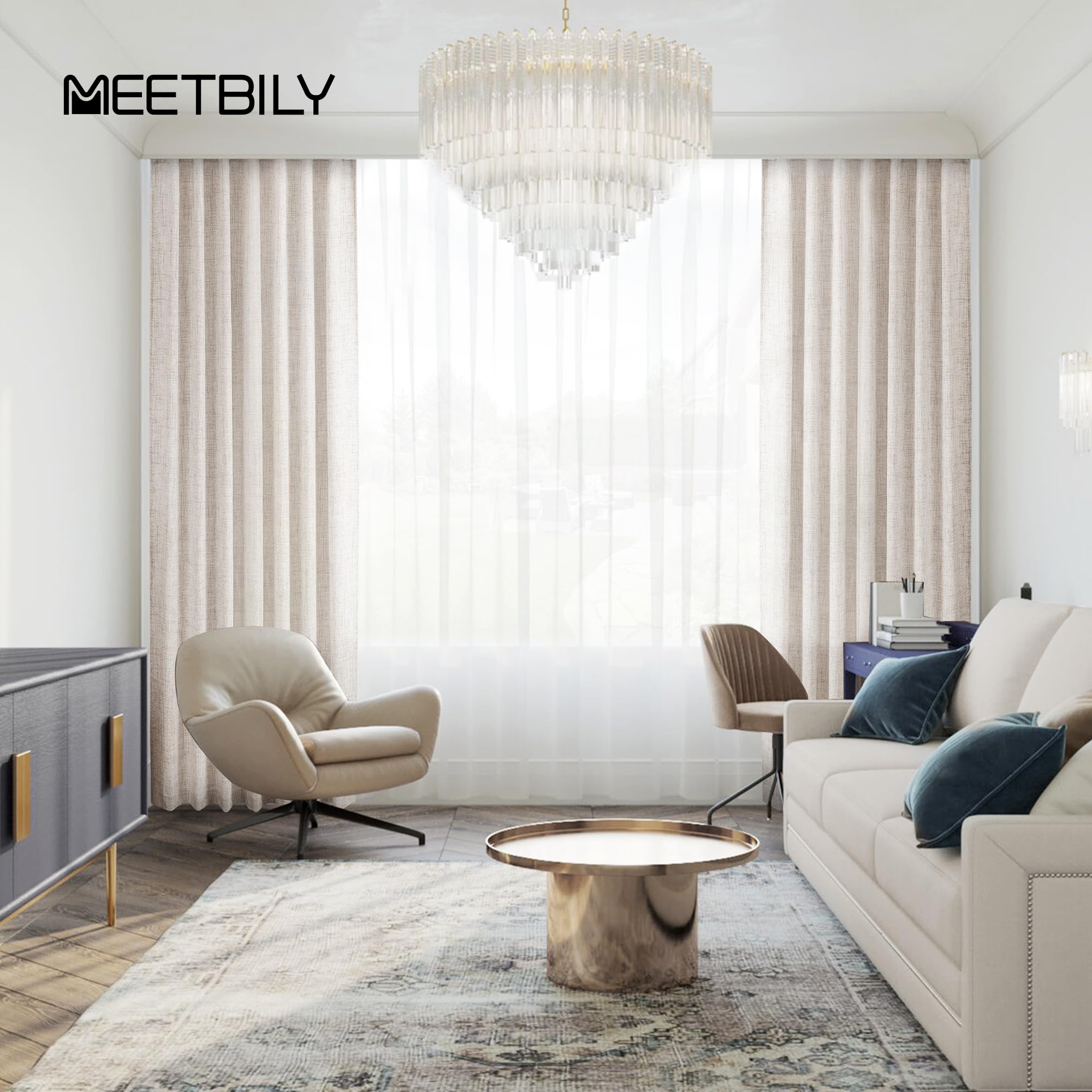 Meetbily 94 Inches Long Linen Sheer Curtains For Living Room 2 Panels Set, Rod Pocket Linen Textured Drapes Modern Airy Privacy