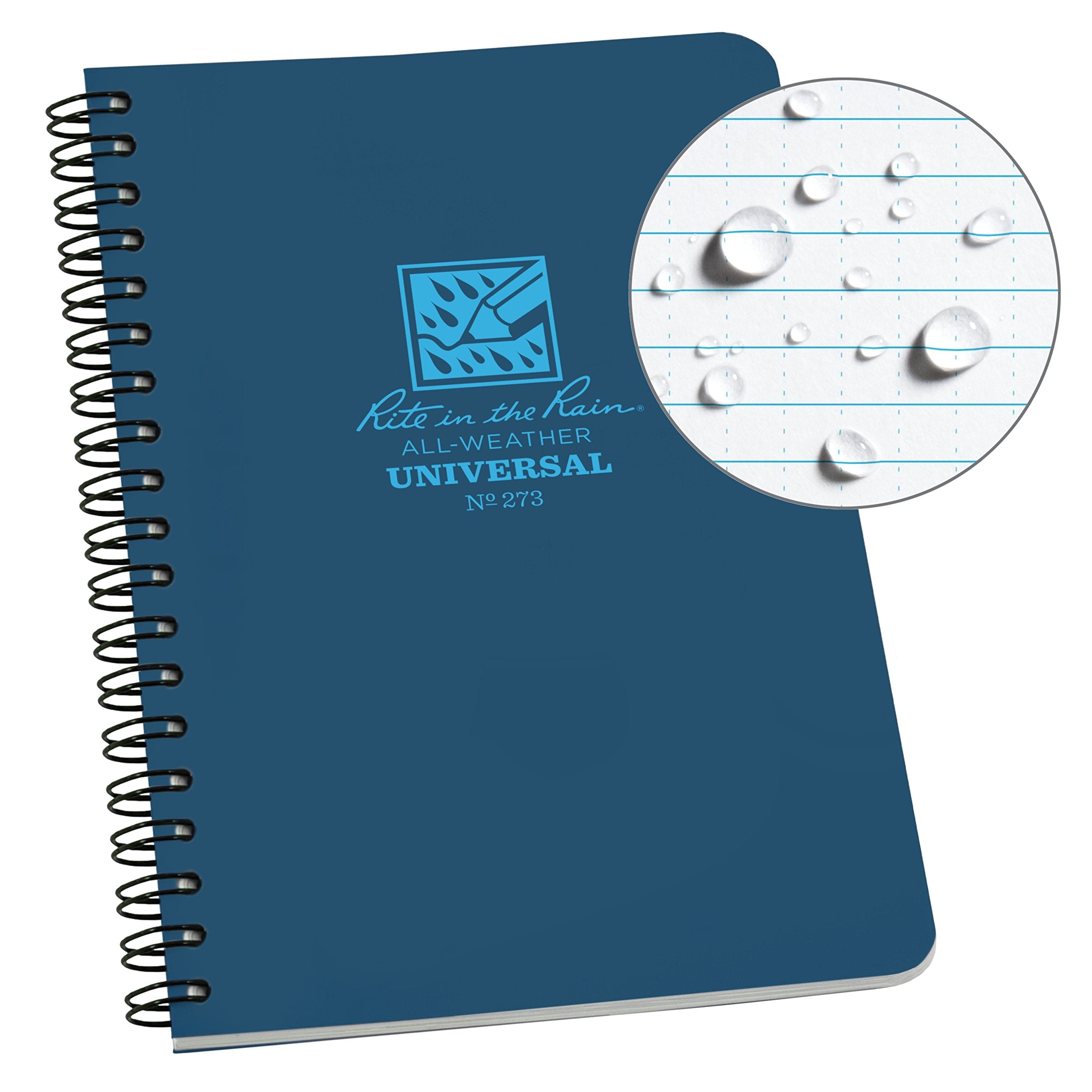 Rite In The Rain All-Weather Side-Spiral Notebook, 4 5/8' X 7', Blue Cover, Universal Pattern (No. 273)