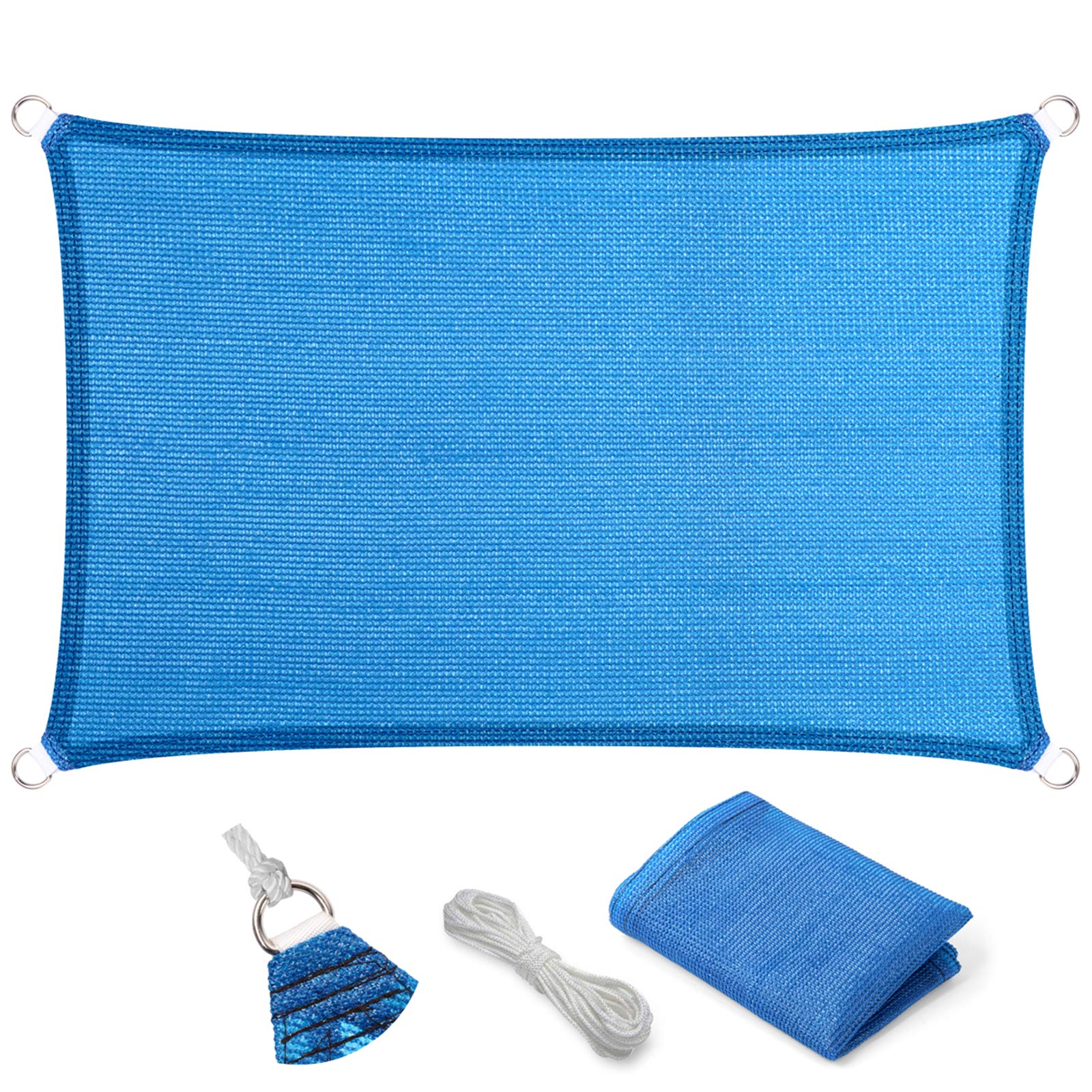 Eden'S Decor Straight Flat-Edged Sun Shade Sail Rectangular 14' X 18' Blue Uv-Blocking Outdoor Canopy Fabric Cloth Awning For Pe